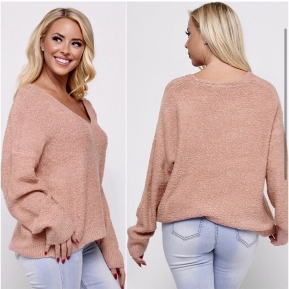 LAST ONE: Blushing rose boucle knit pullover women’s soft cozy warm sweater top - Picture 2 of 2